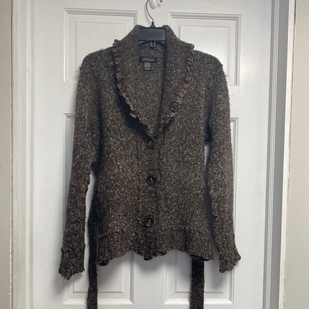 Nicole Sabbattini Sweater Cardigan Size Large wool blend Brown